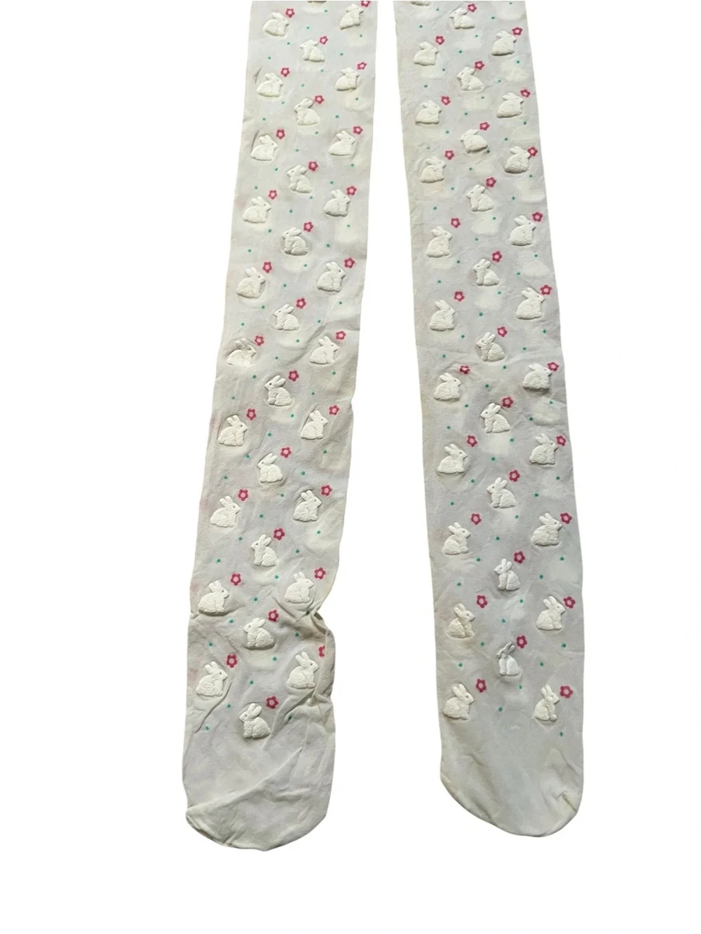 Vintage Girls Size‎ Medium/ Large Springtime Bunny Tights White Pink Floral